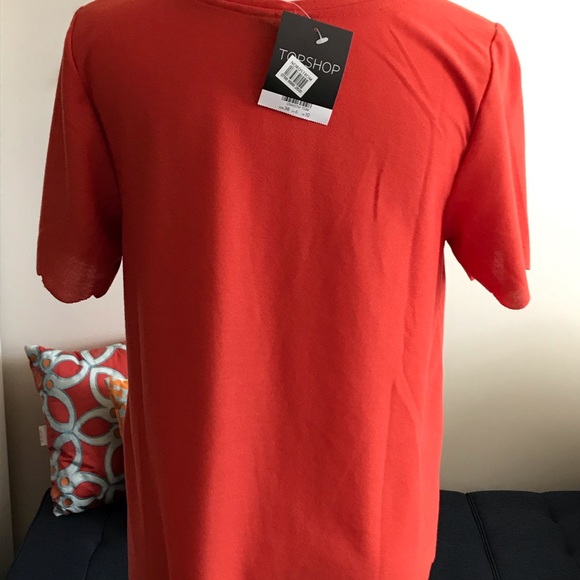 NWT Top Shop Orange Scalloped Top Size 6 - Picture 2 of 5